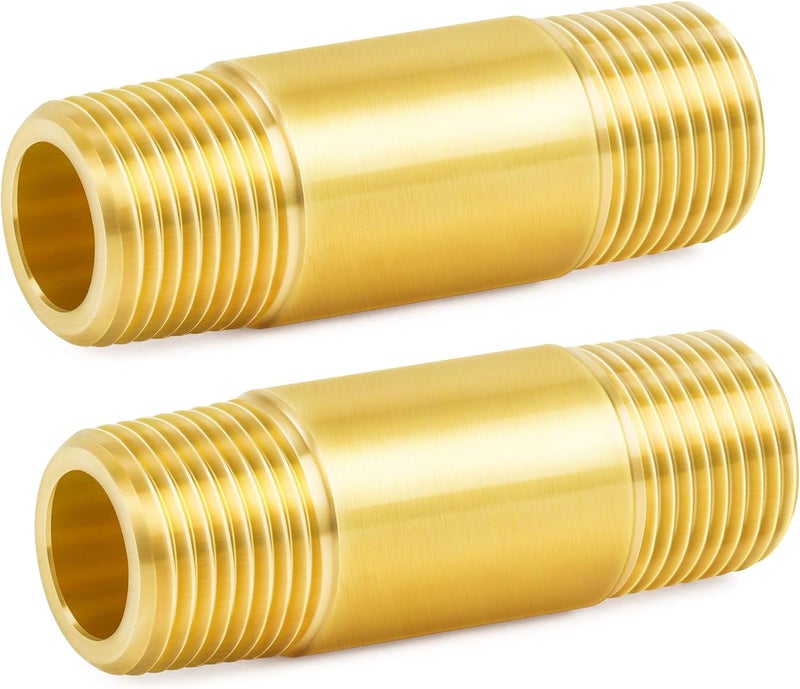 ChillWaves Brass Pipe Fitting, Long Nipple Pipe 1/2" NPT Male x 1/2" NPT Male Thread 2" Length(50MM)(2-PACK) - Image 1